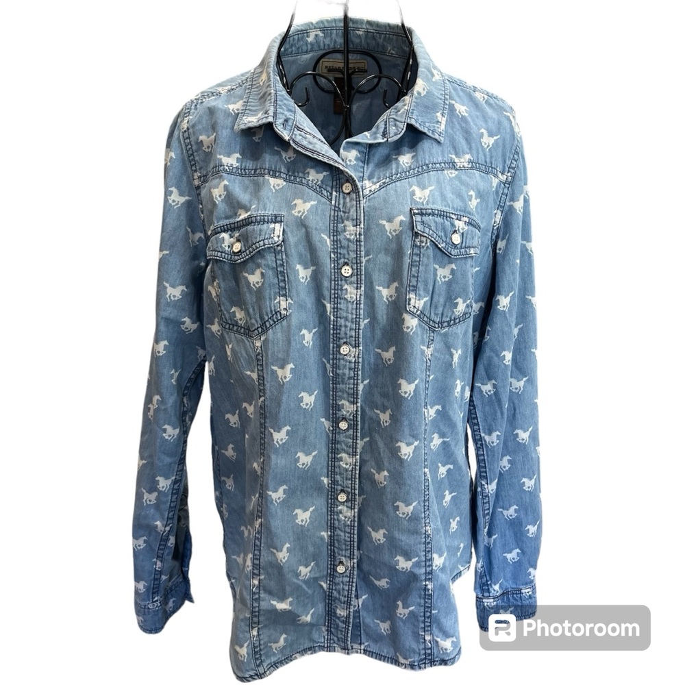 Bit & Bridle Long Sleeve Button Down Top - Size L